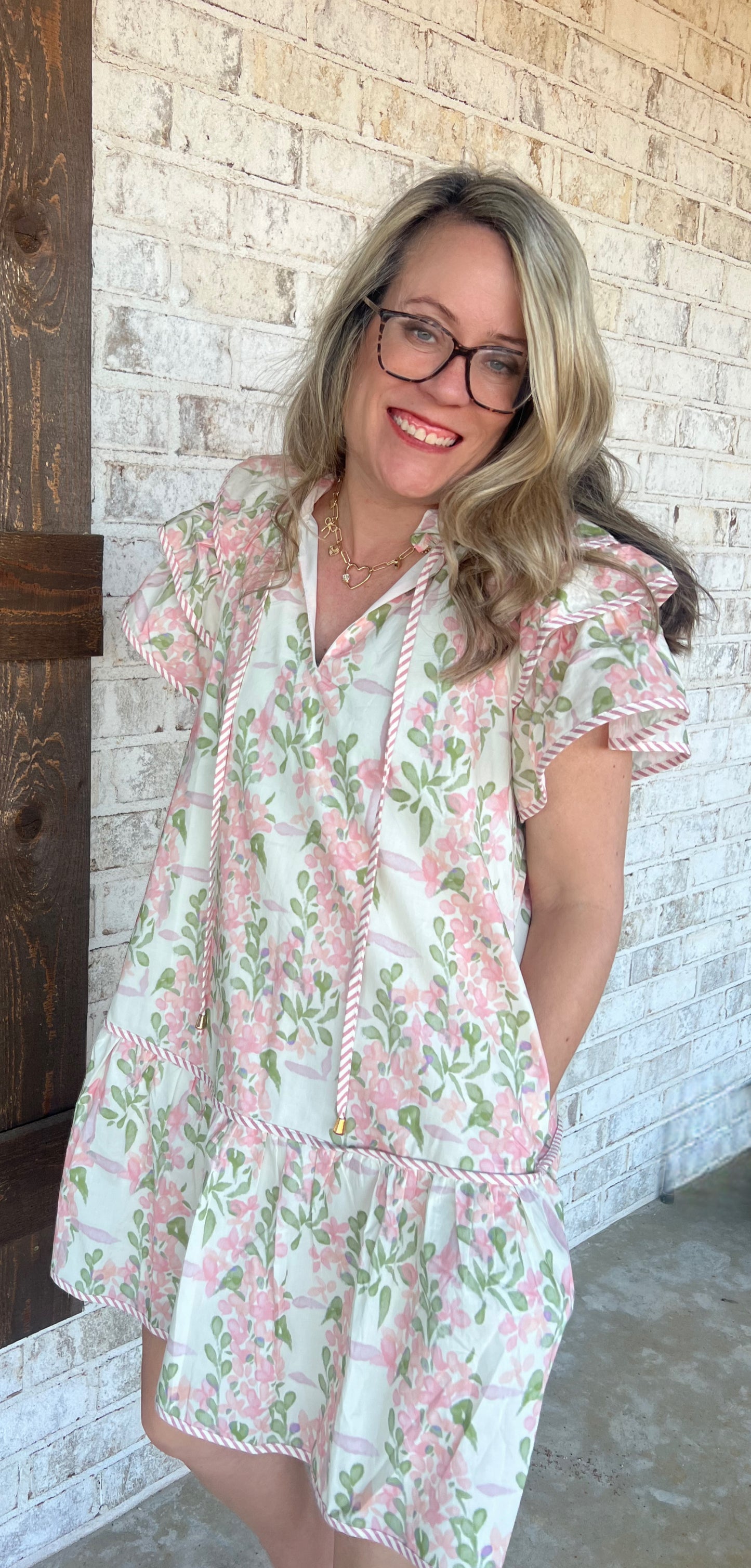 Floral Bouquet Ruffle Sleeve Dress