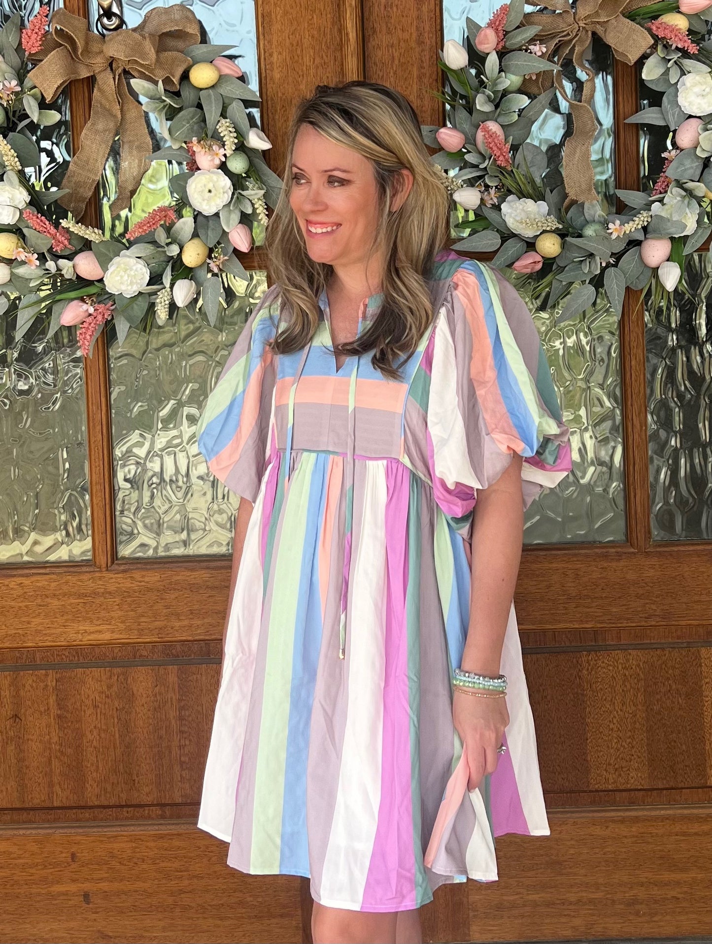 Multi Color Striped Babydoll Dress