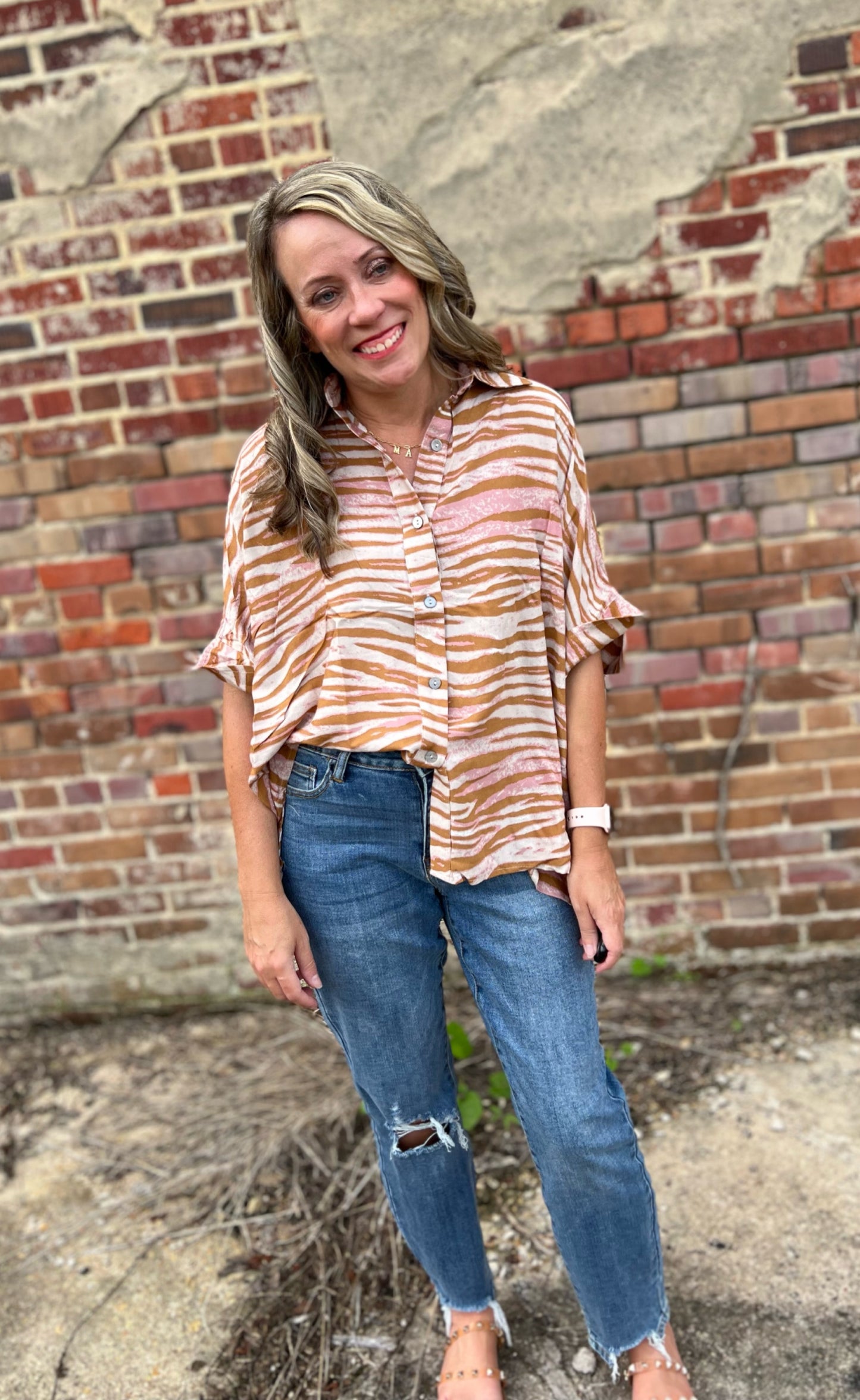 Zebra Print Button Up Shirt