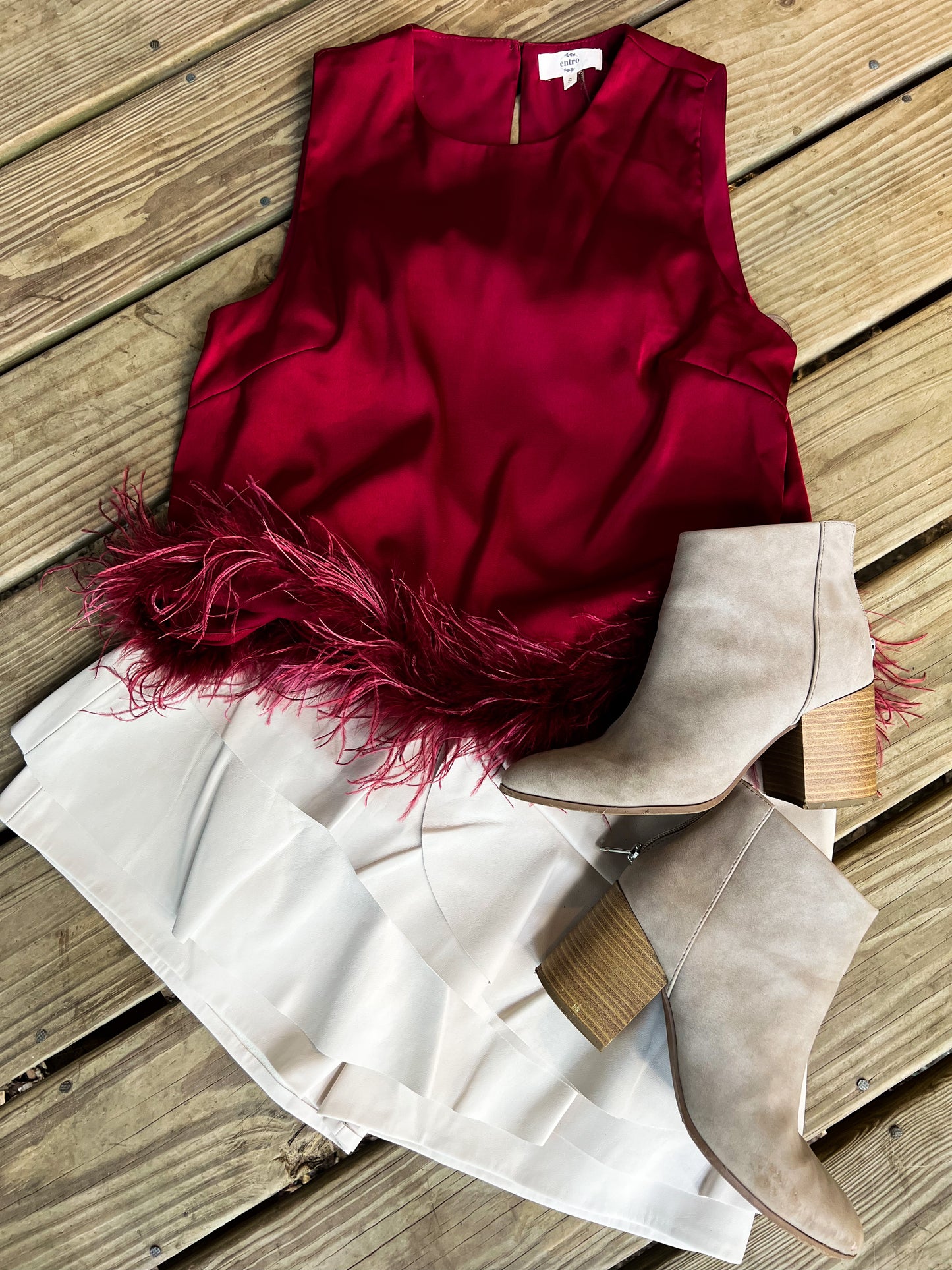 Sleeveless Top with Feather Trim