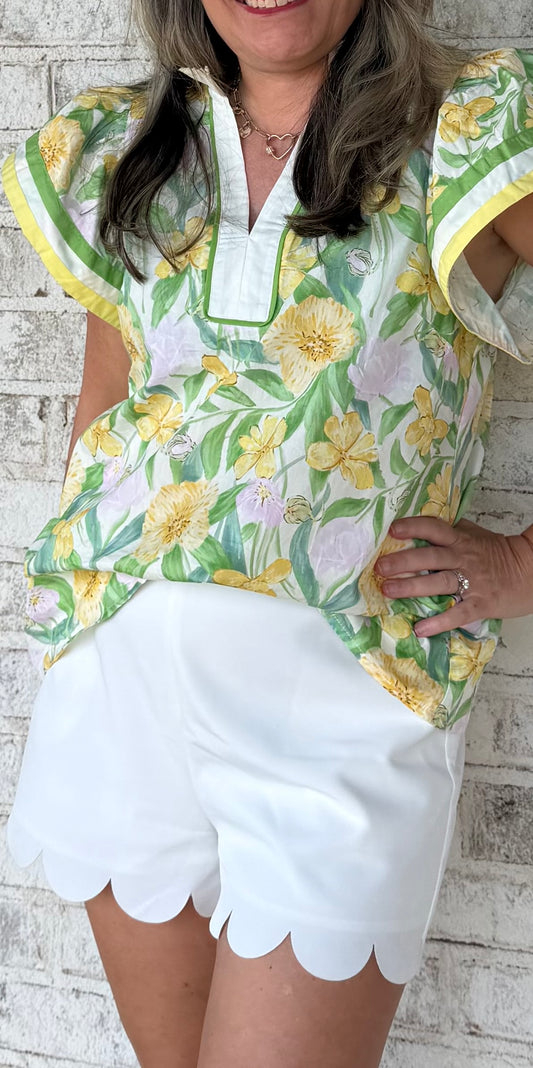 Yellow Floral Print Top