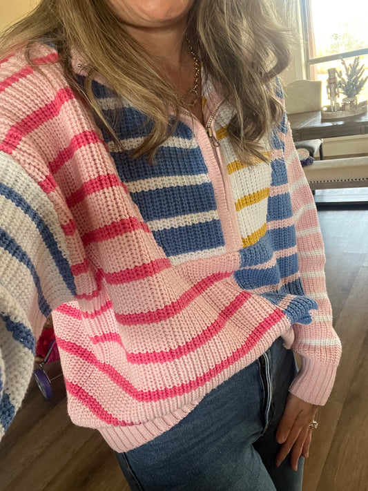 Striped Half Zip Sweater