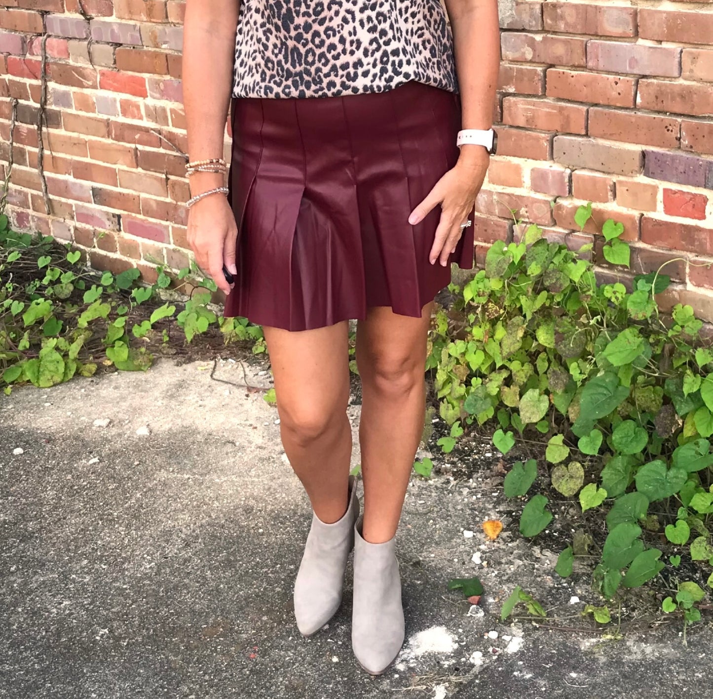 Faux Leather Pleated Skirt