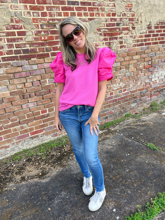 Ribbed Puff Sleeve Top