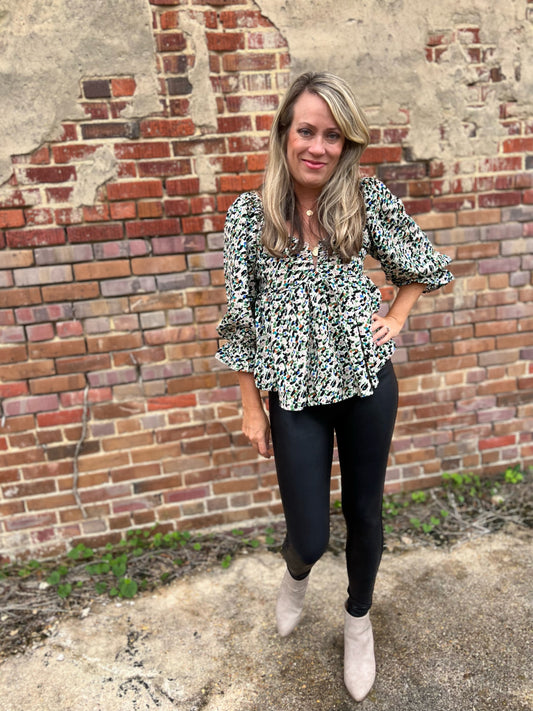 Floral Print Sweatheart Neckline Top