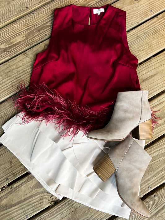 Sleeveless Top with Feather Trim