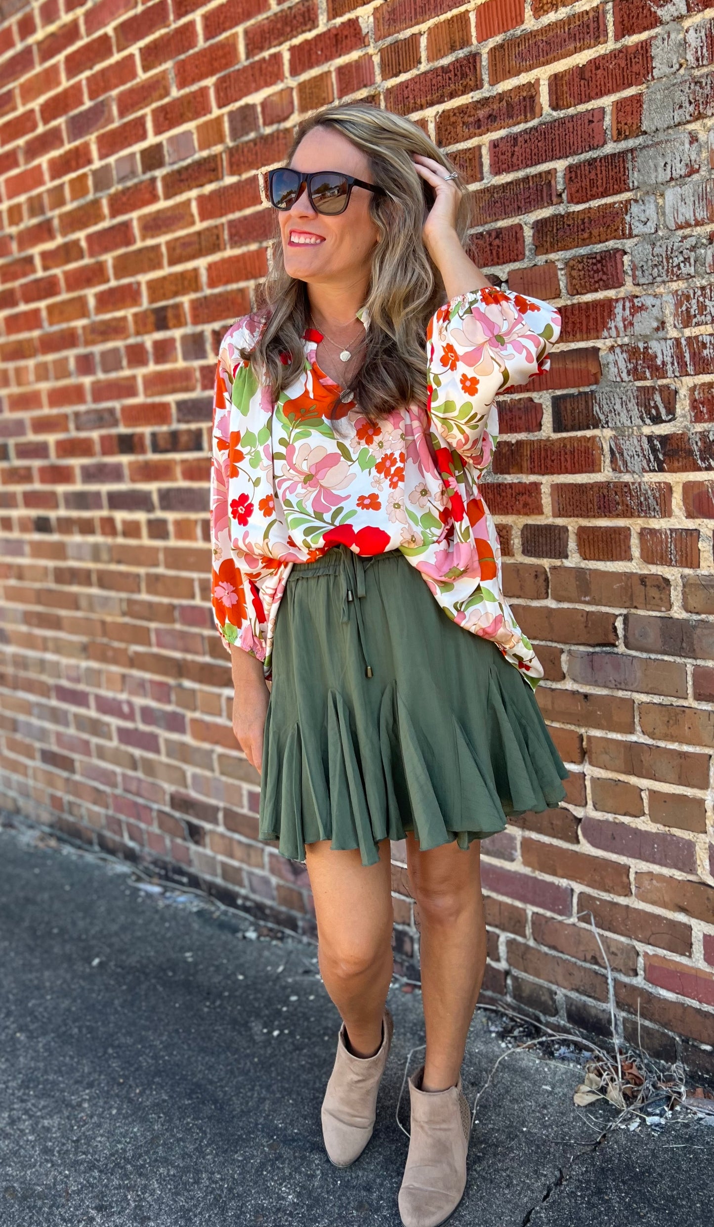 Floral Print V Neck Long Sleeve Top
