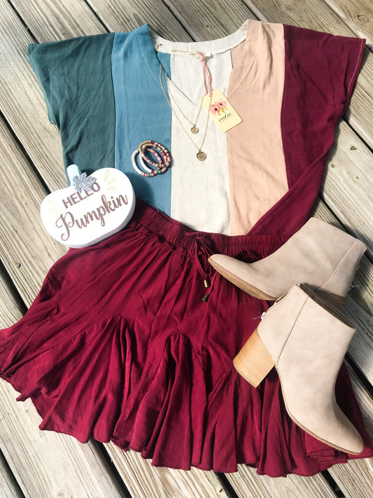 V Neck Color Block Top